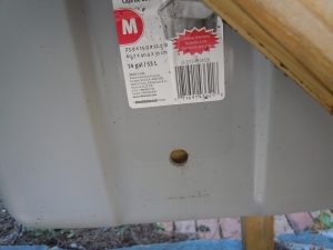 drill a half-inch hole in the end of the tub to prevent it holding too much water